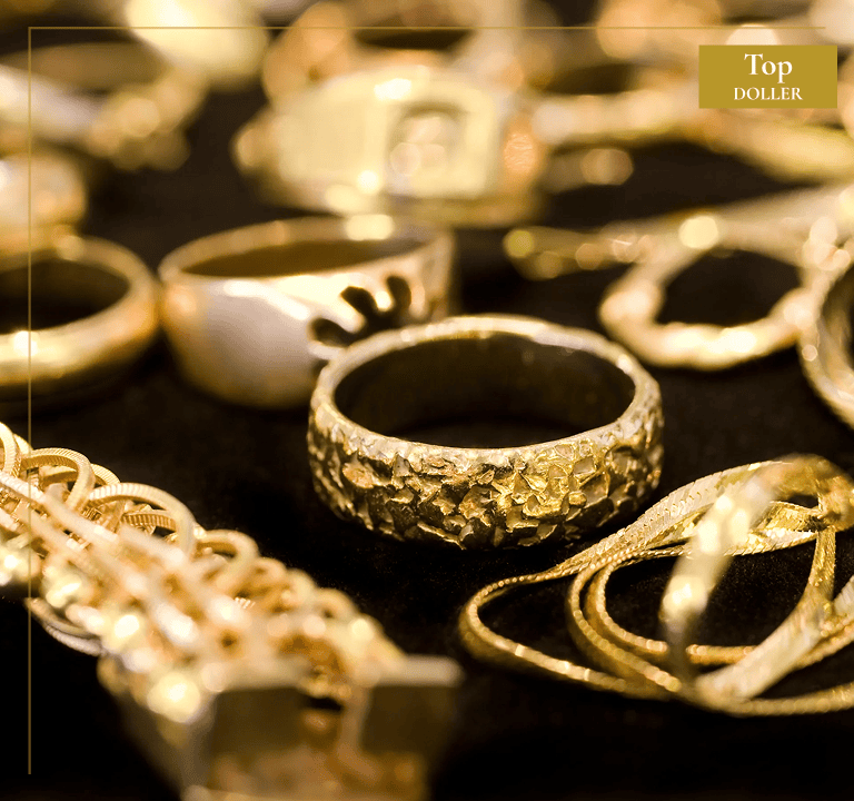 Gold rings and jewelry on display